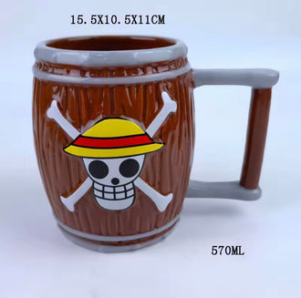 One Piece Straw Hat Pirate Barrel Mug – 3D Ceramic Coffee Cup