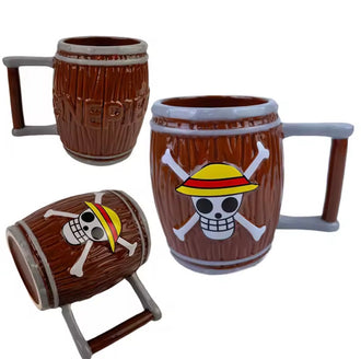 One Piece Straw Hat Pirate Barrel Mug – 3D Ceramic Coffee Cup
